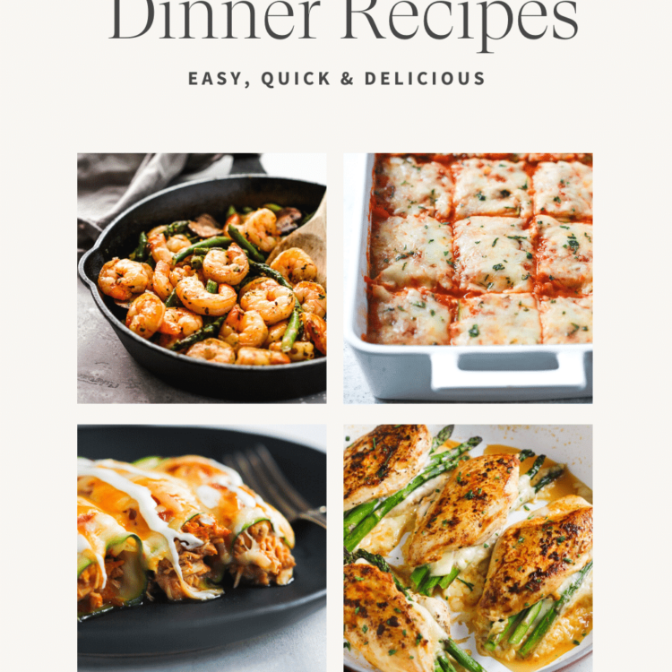 Titled Photo Collage (and shown): Low-Carb Dinner Recipes