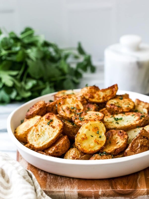 closeup of cooked baby potatoes.