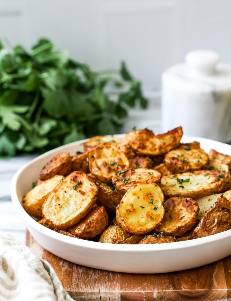 closeup of cooked baby potatoes.