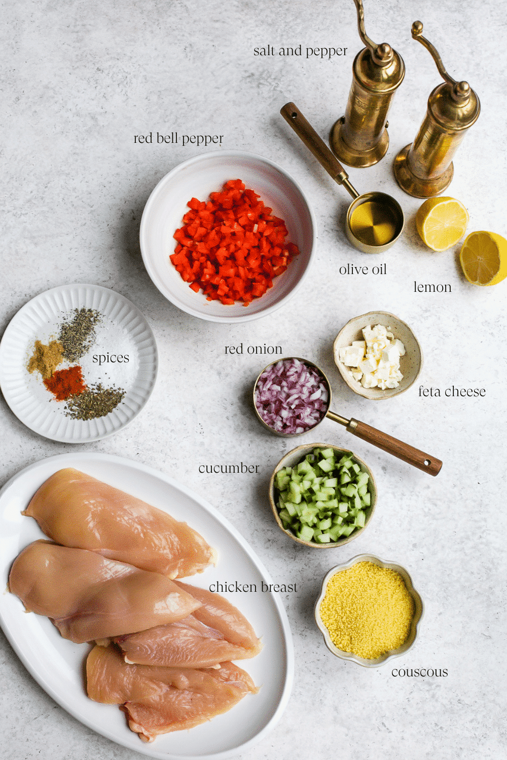 Ingredients for chicken couscous salad.