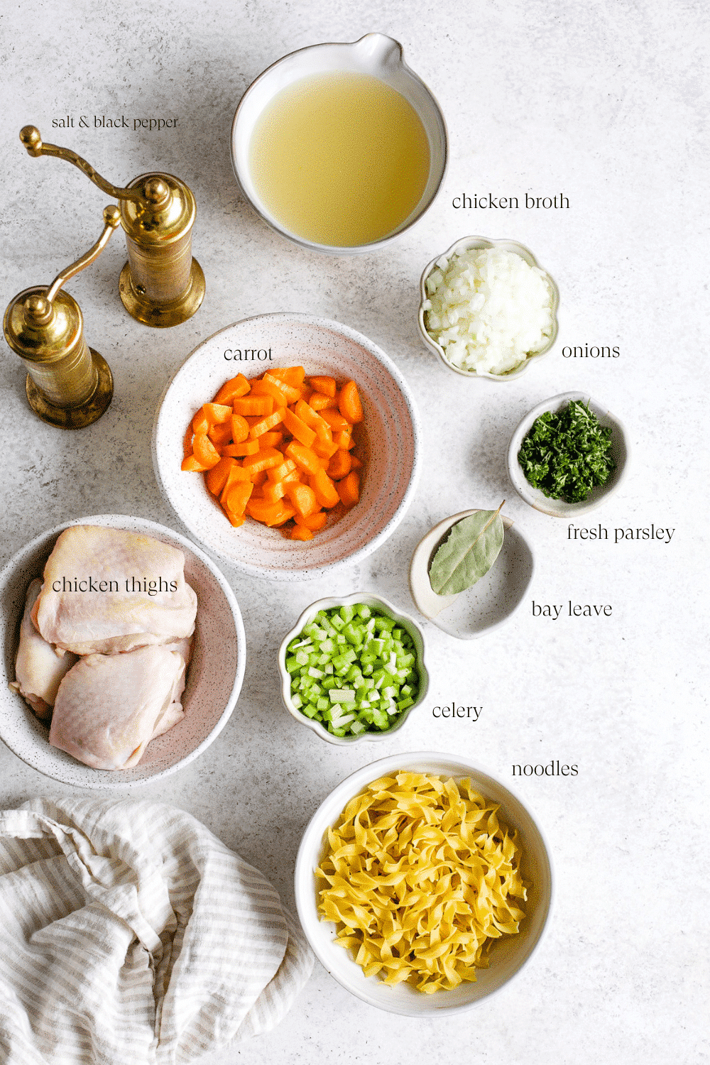 Ingredients for Instant Pot chicken noodle soup.