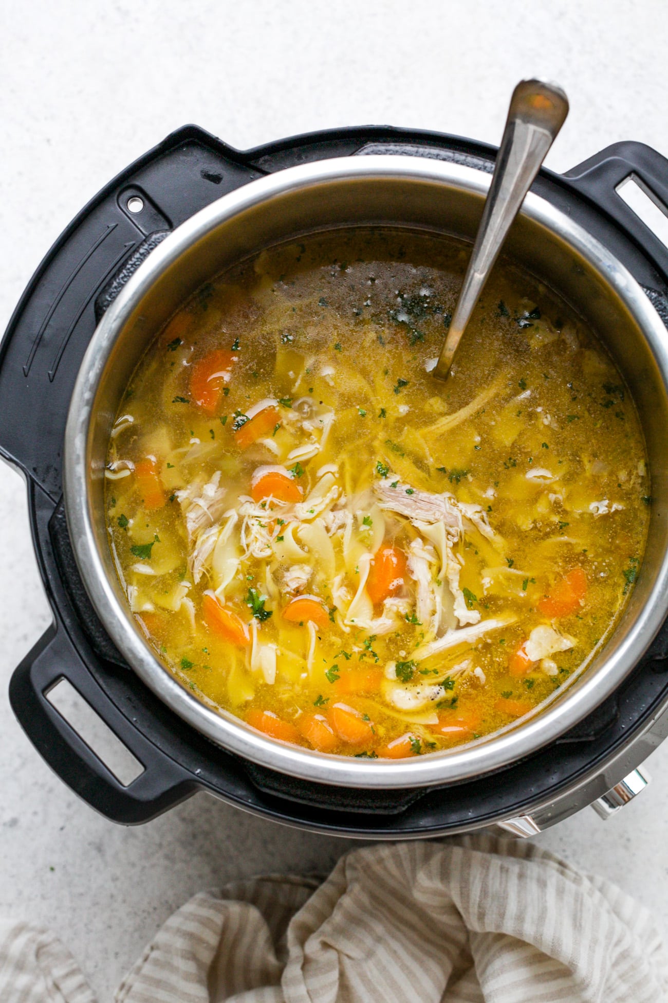 Chicken noodle soup in Instant Pot.