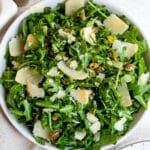 overhead view of arugula salad.