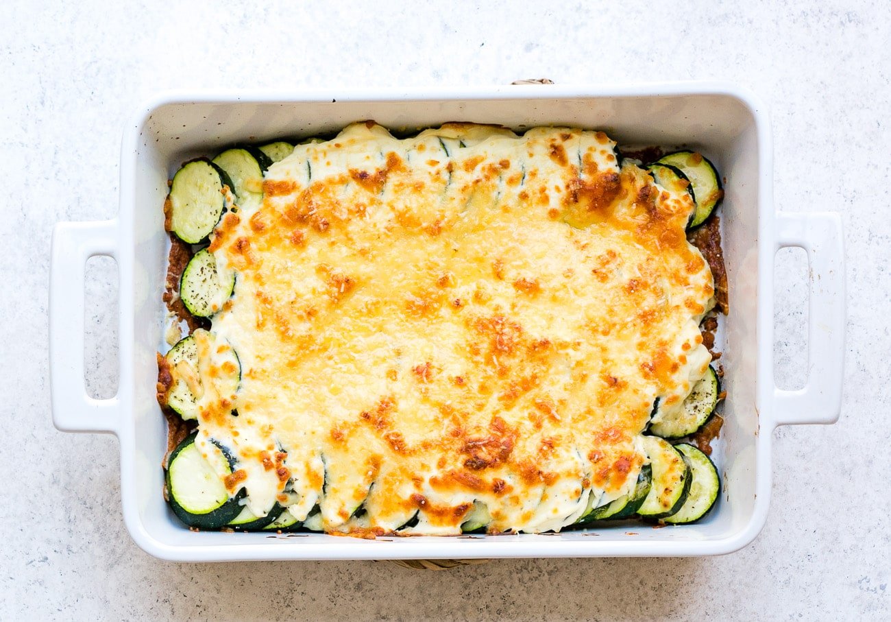 Casserole in a large, white baking dish.