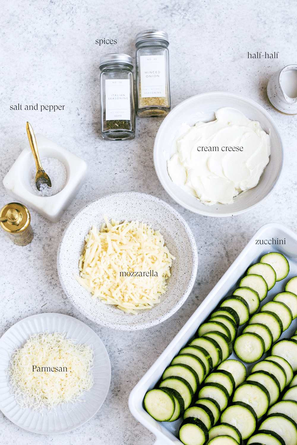 Ingredients for zucchini casserole.