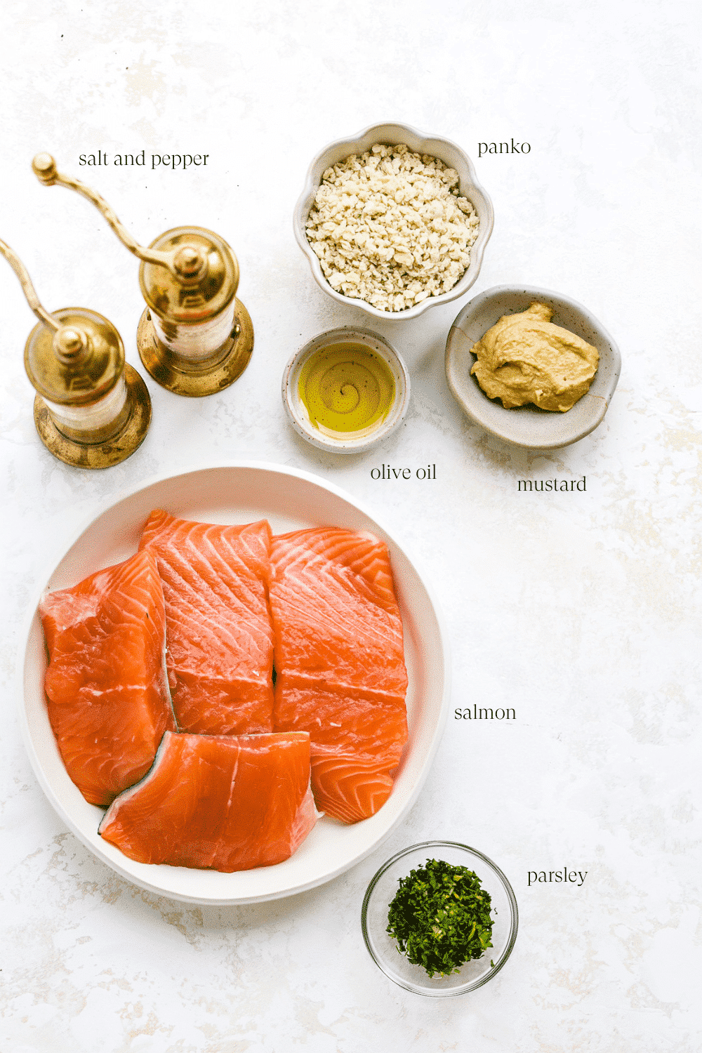 Ingredients for panko crusted salmon. 