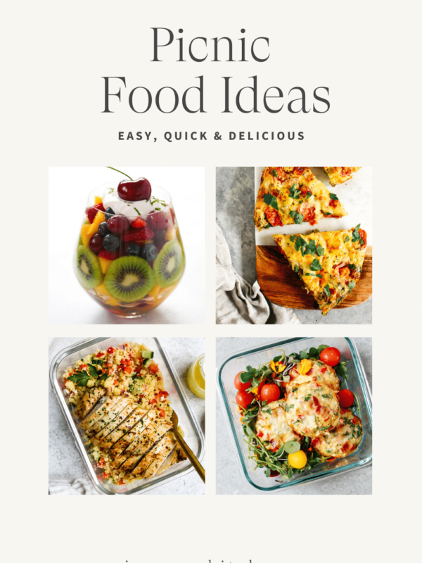 Titled Photo Collage (and shown): Picnic Food Ideas