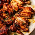 closeup view of grilled chicken thighs