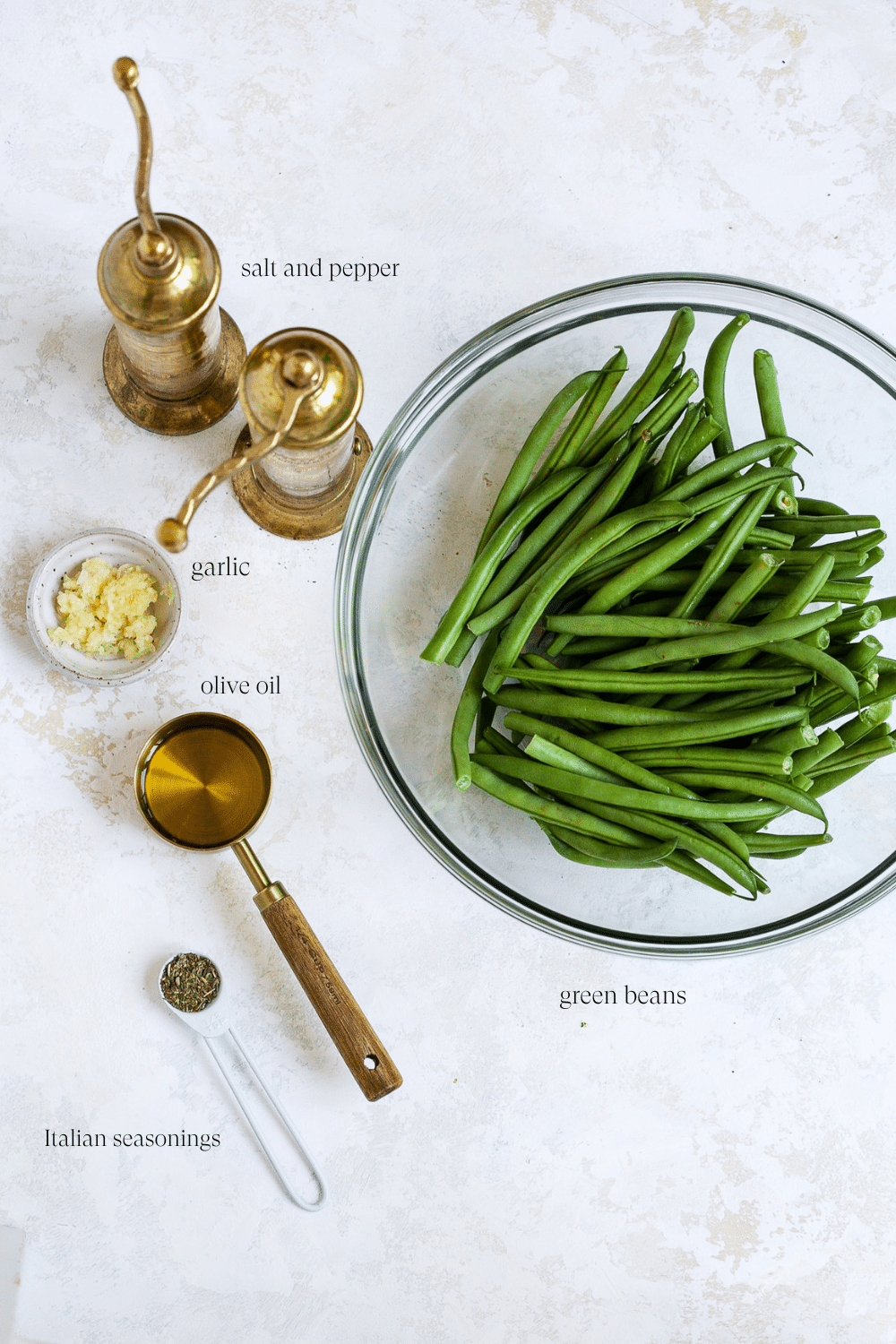 Ingredients for roasted green beans. 