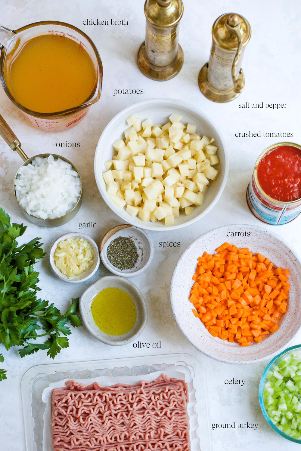 Ingredients for ground turkey vegetable soup.