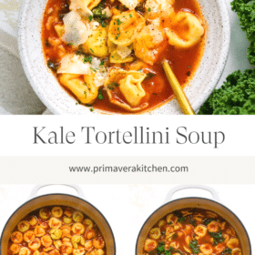 Titled Photo Collage (and shown): kale tortellini soup