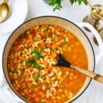 Pasta Soup with Sweet Potato and Peas