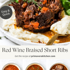 Titled Photo Collage (and shown): Red Wine Braised Short Ribs