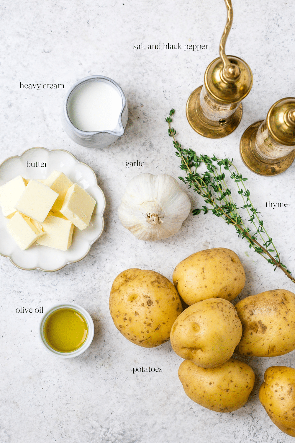 Ingredients for roasted garlic mashed potatoes.