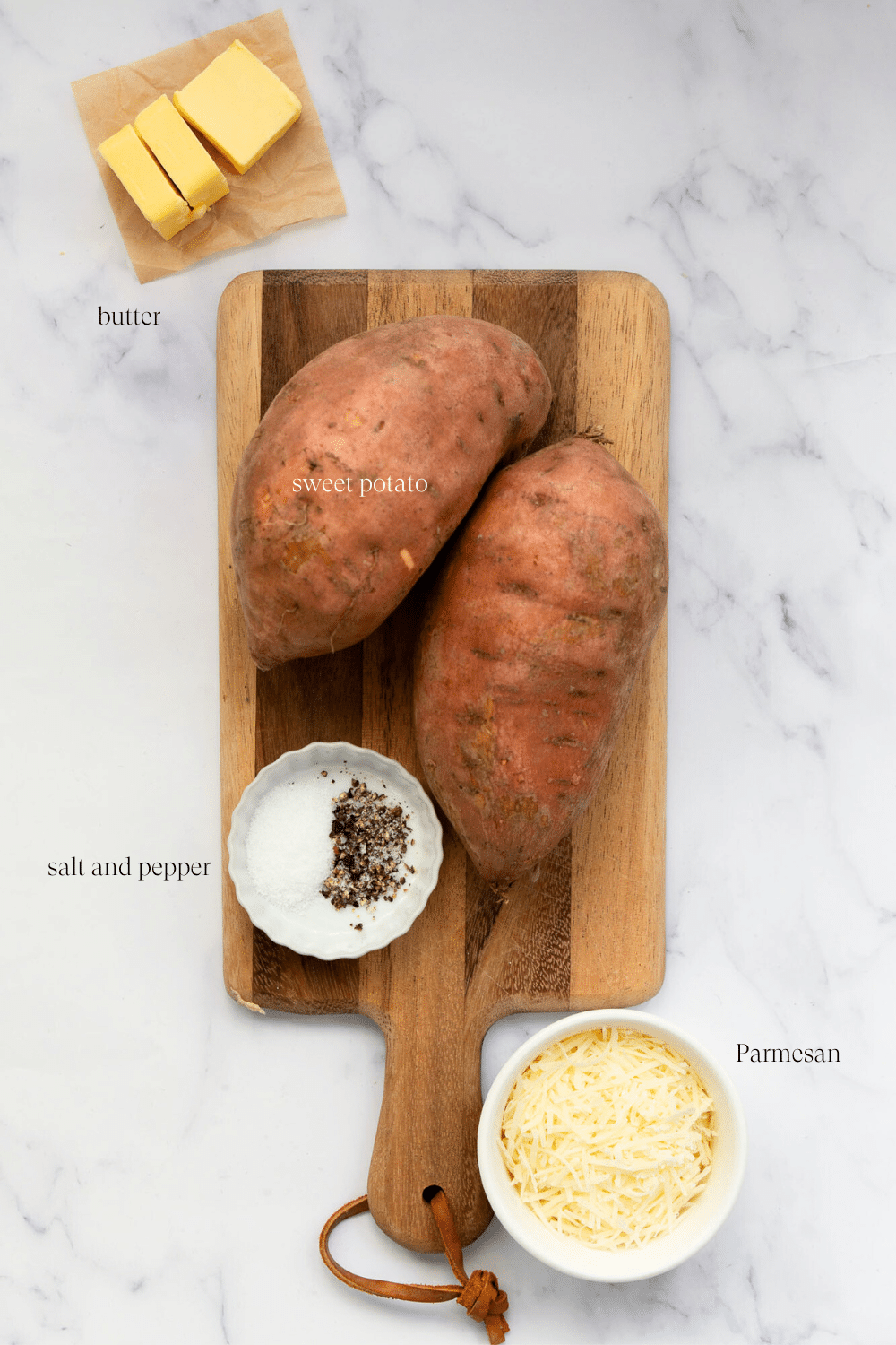 Ingredients for savory mashed sweet potatoes. 