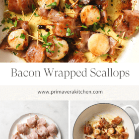 Titled Photo Collage (and shown): Bacon Wrapped Scallops