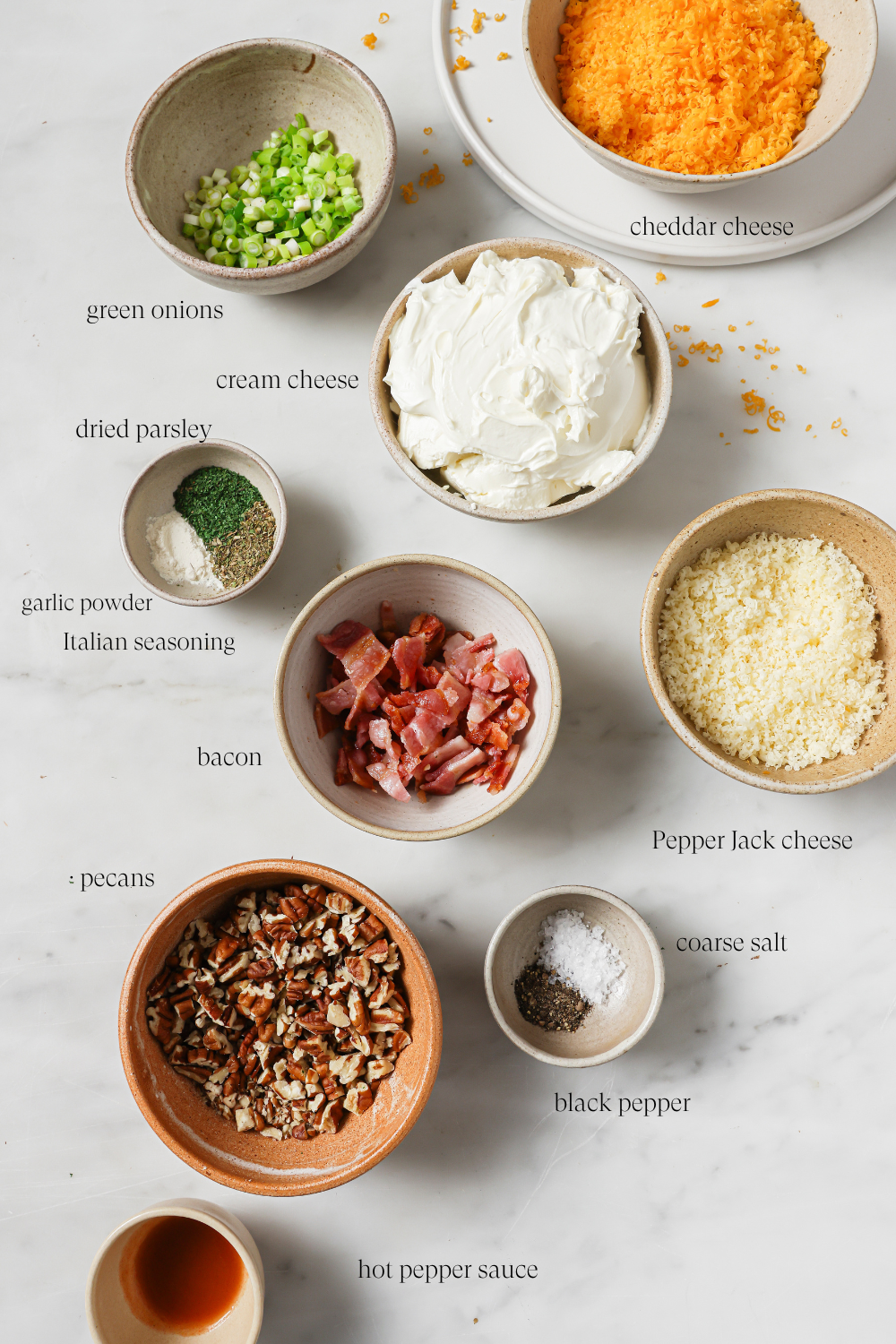 Pre-measured ingredients in separate bowls. 