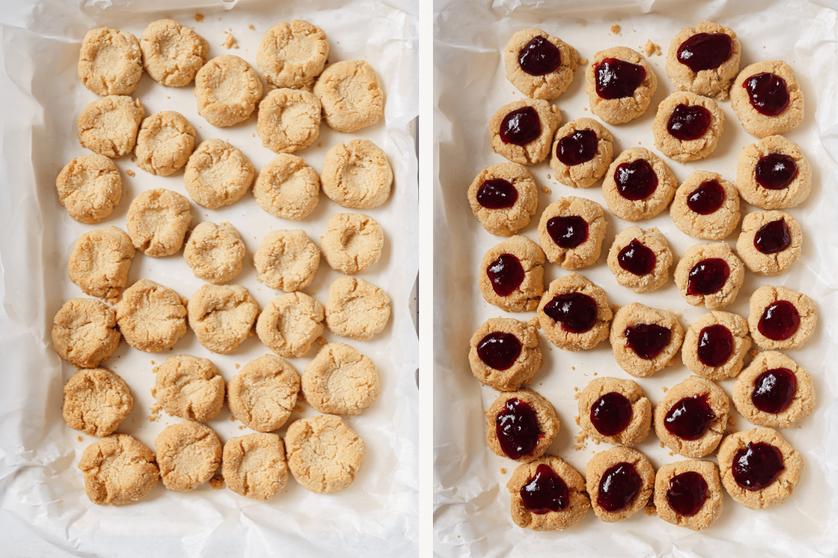 Left: Cookies after they've baked Right: Cookies with the cranberry sauce added. 