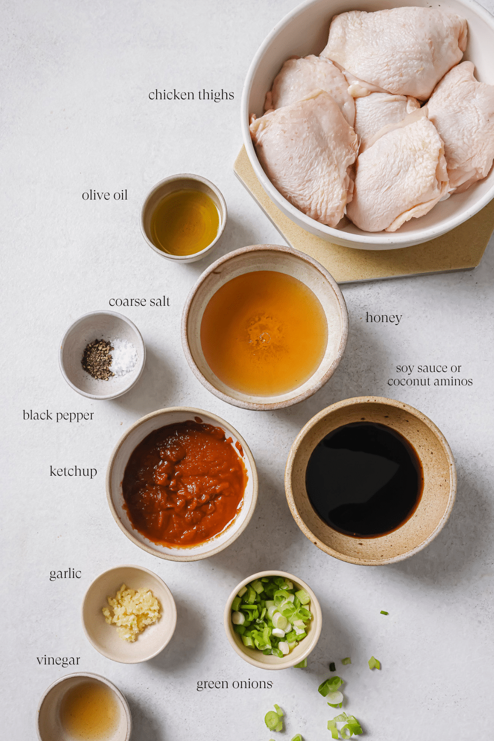 Pre-measured ingredients in small bowls.