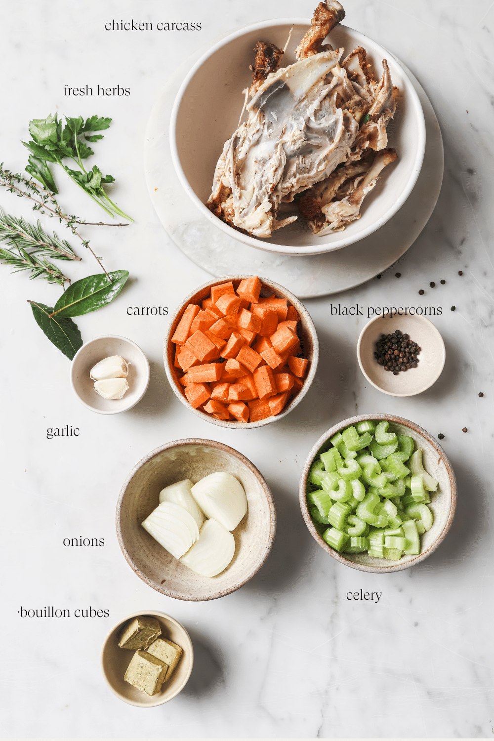 Pre-measured ingredients in small bowls.