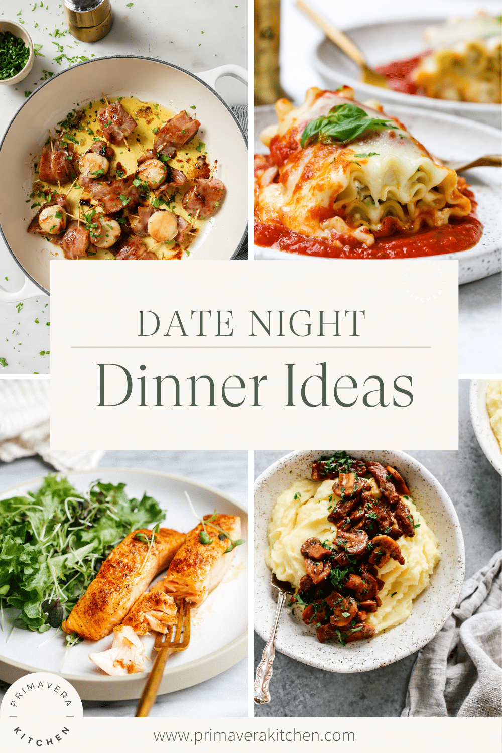 Collage of Date Night Dinner Idea recipes. 
