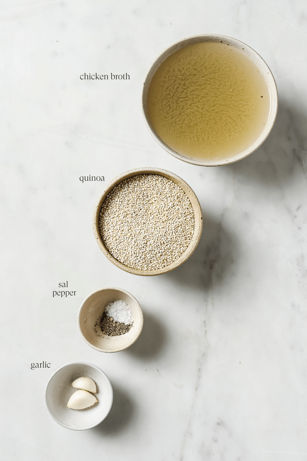 Pre-measured ingredients in small bowls. 