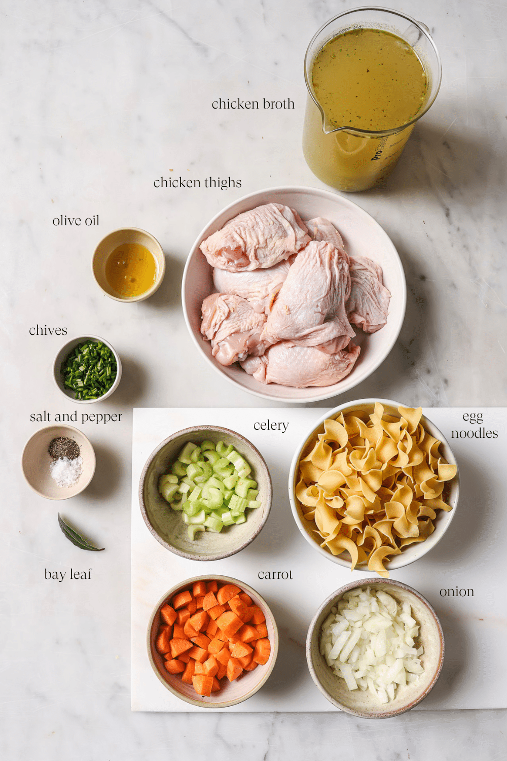 Pre-measured ingredients in small bowls. 