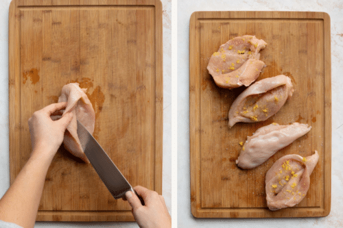 chicken breast on a wooden board