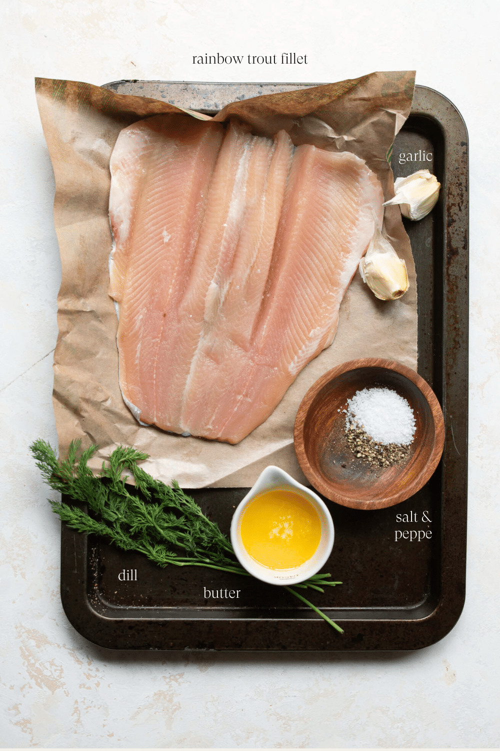 overhead view of ingredients to make this rainbow trout recipe 