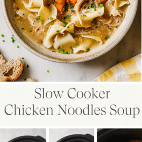 Titled Photo Collage (and shown): Slow Cooker Chicken Noodles Soup