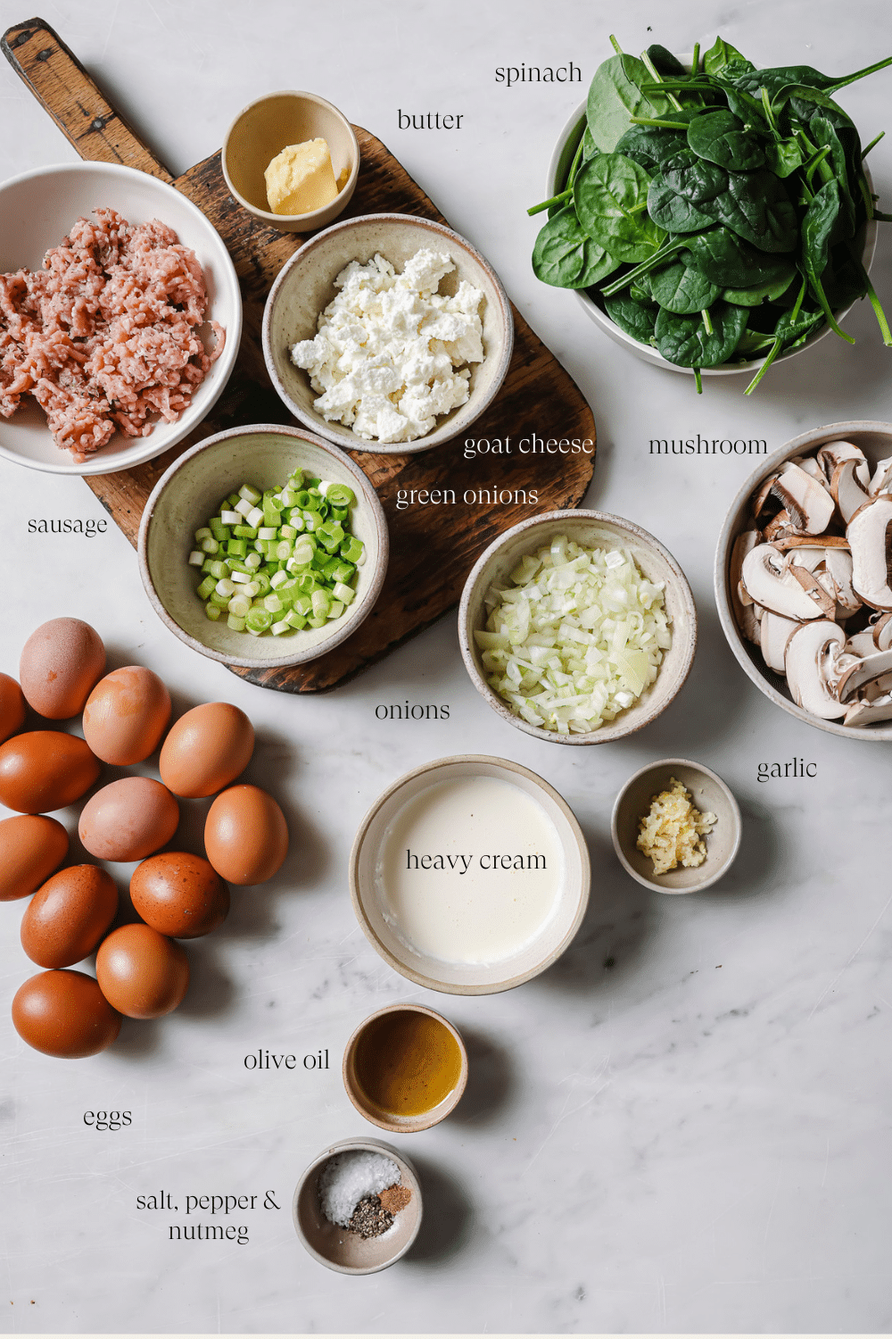 Bowls of pre-measured ingredients. 