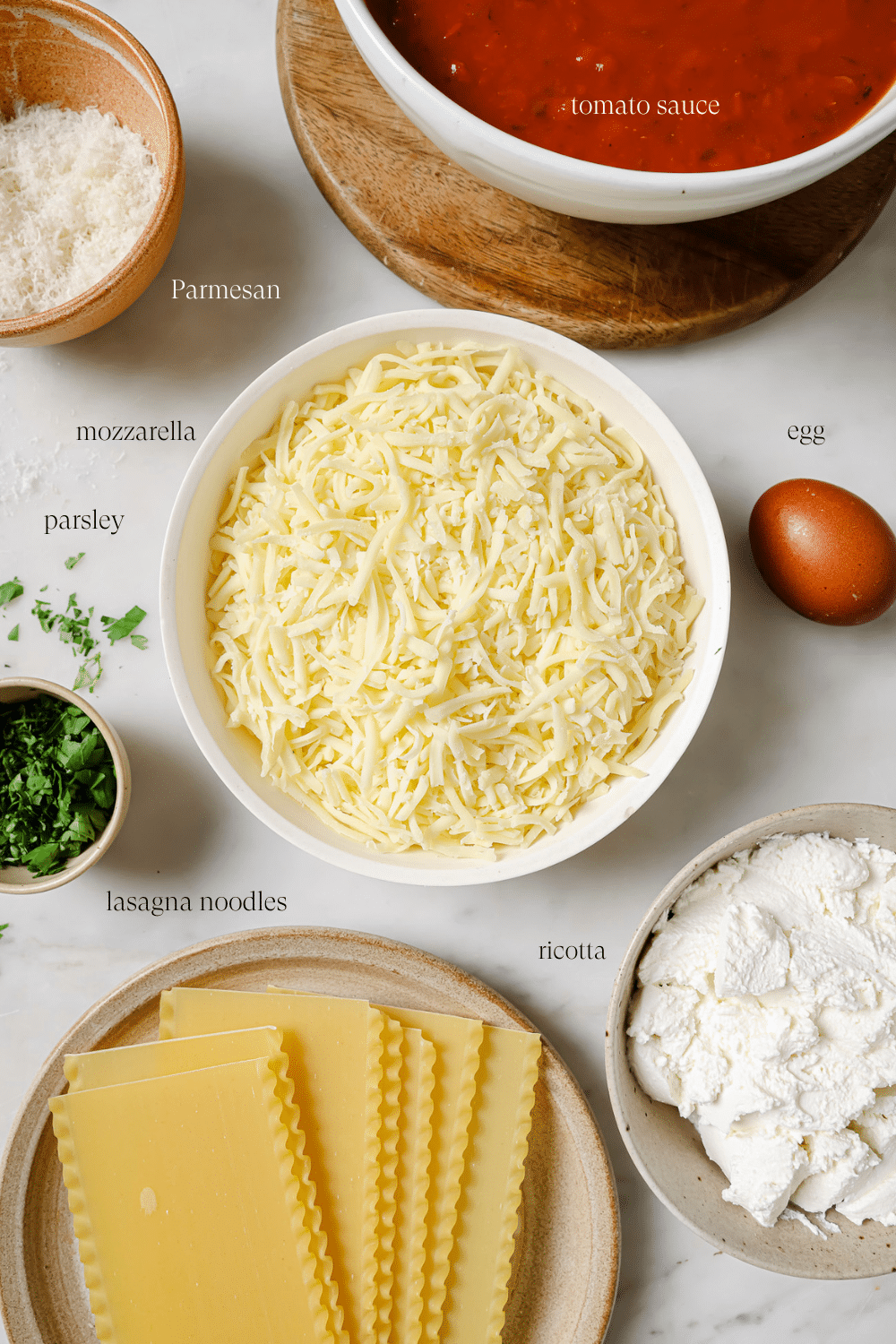 Small bowls of pre-measured ingredients. 