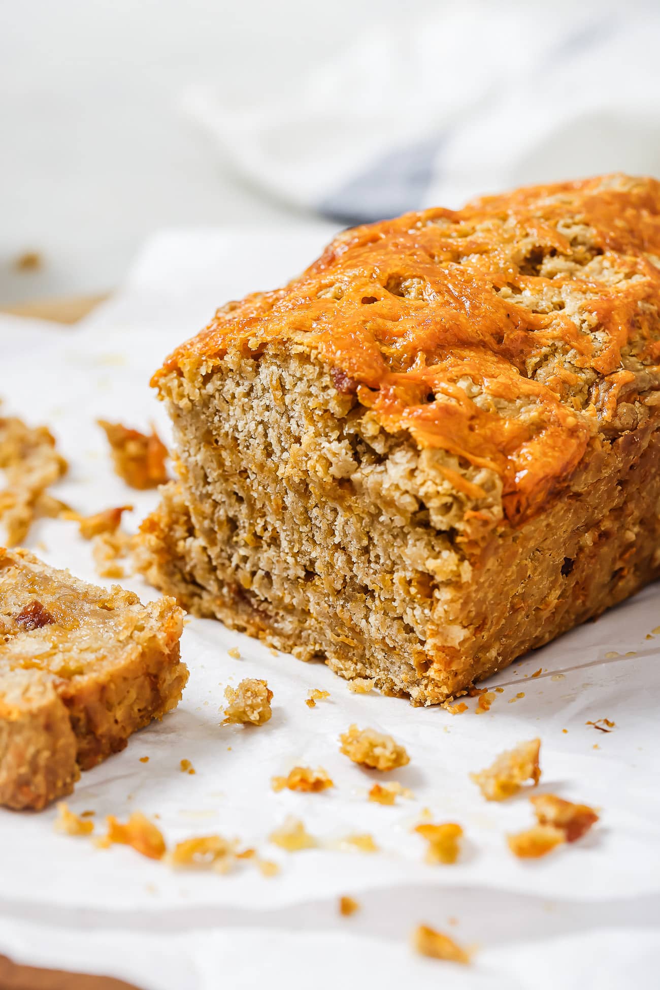 A close up of sliced beer bread.