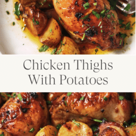 Titled Photo Collage (and shown): Chicken Thighs with Potatoes
