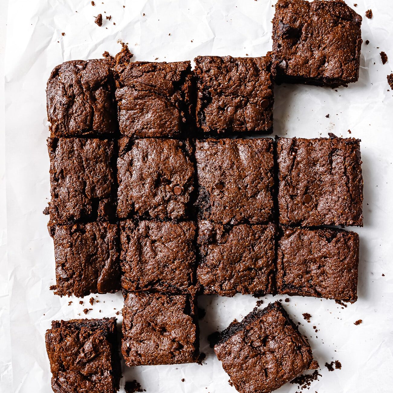 Flourless brownie cut into squares. 