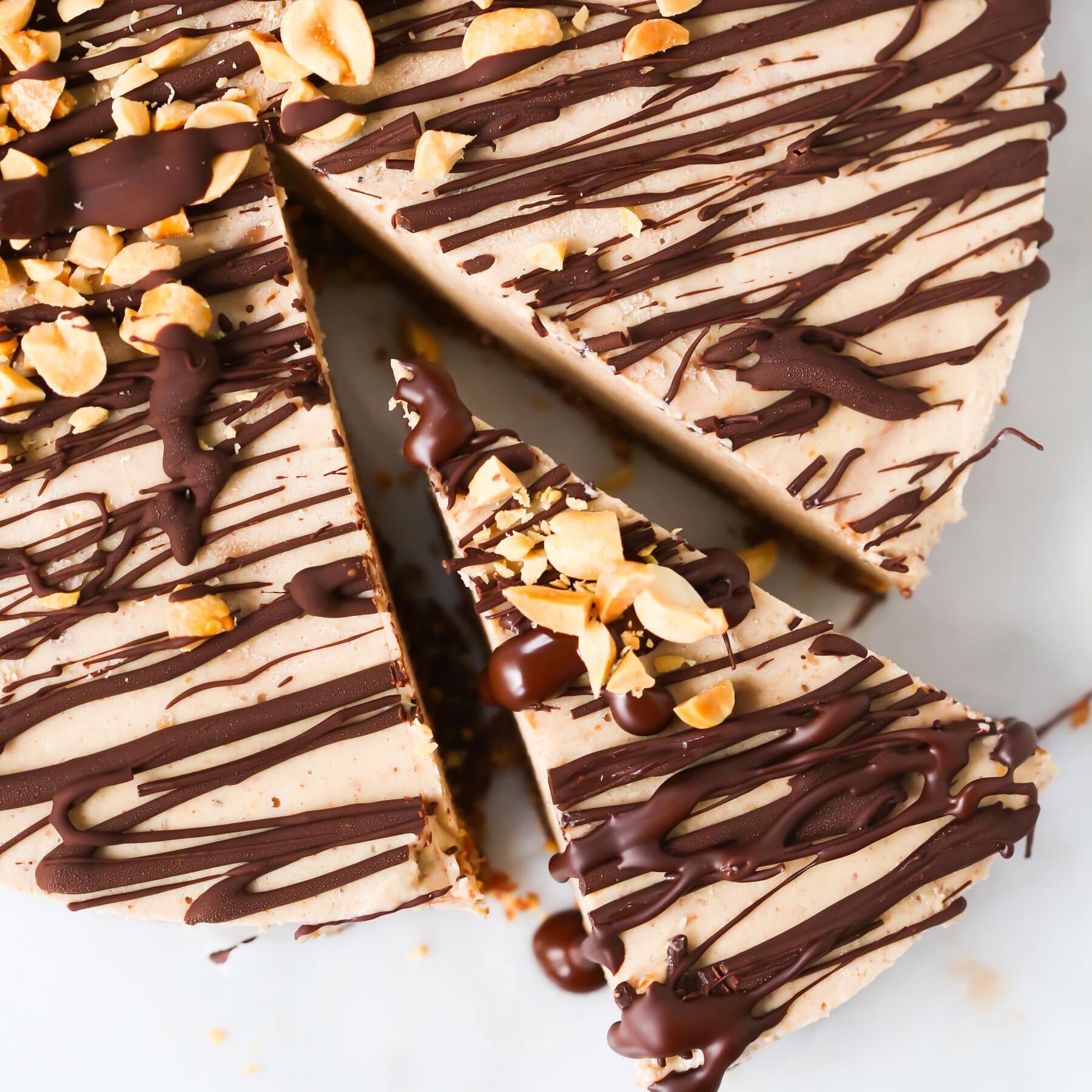 Gluten-Free No Bake Peanut Butter Pie with a slice cut out. 