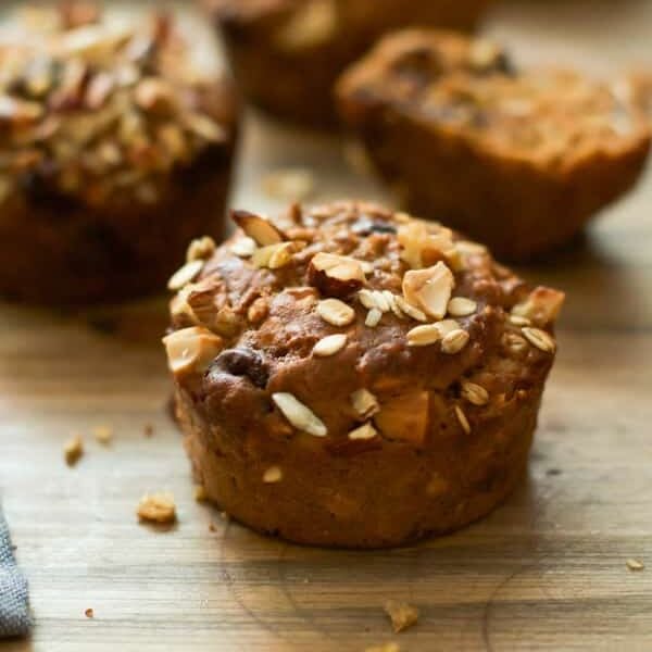 Close up of a gluten-free carrot muffin. 