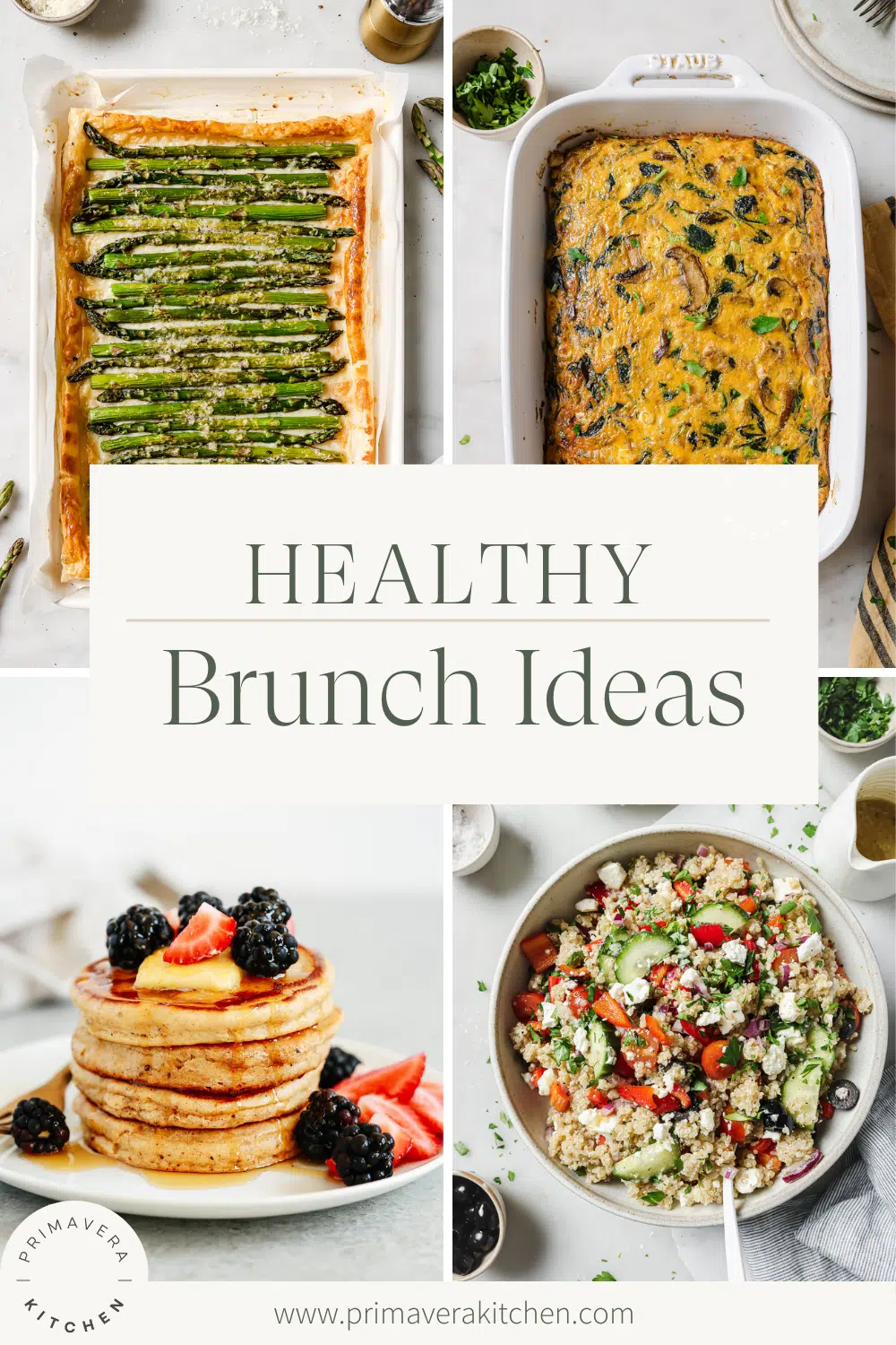A photo collage of healthy brunch ideas. 