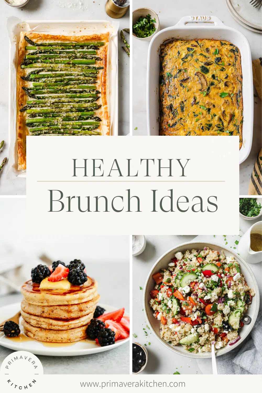 A photo collage of healthy brunch ideas.