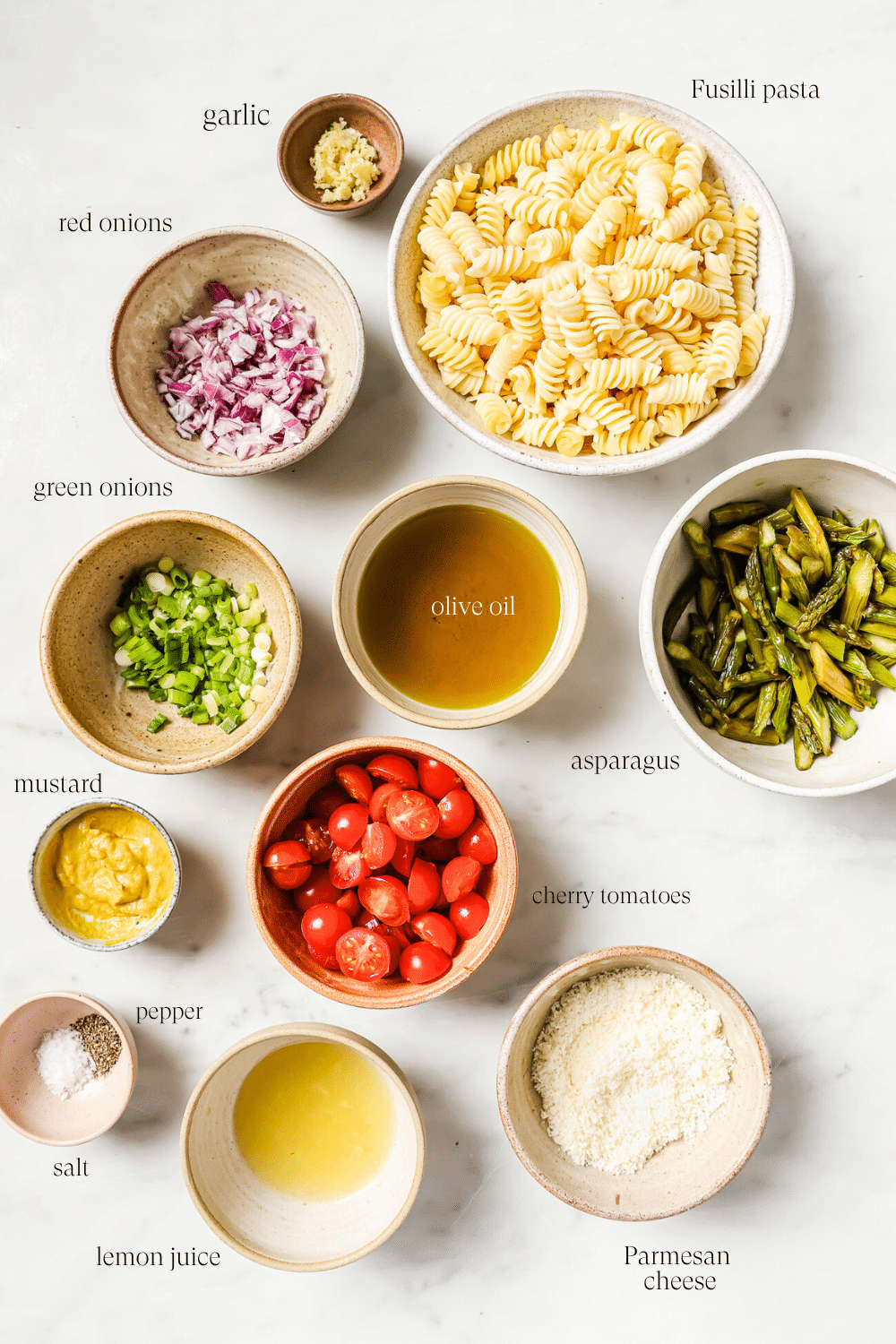 Small bowls of pre-measured ingredients. 