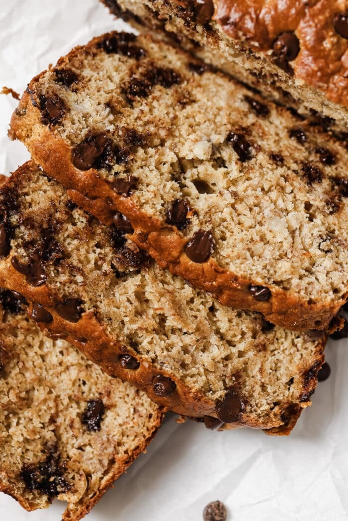 Slices of high protein banana bread.