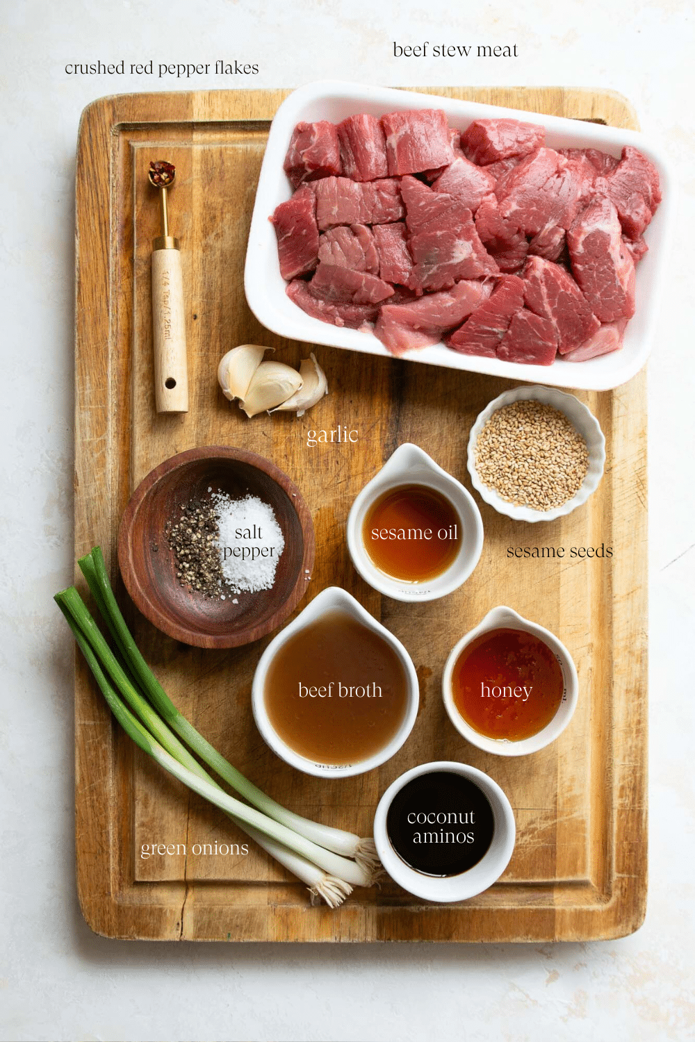 Ingredients on a cutting board to make Korean Beef.