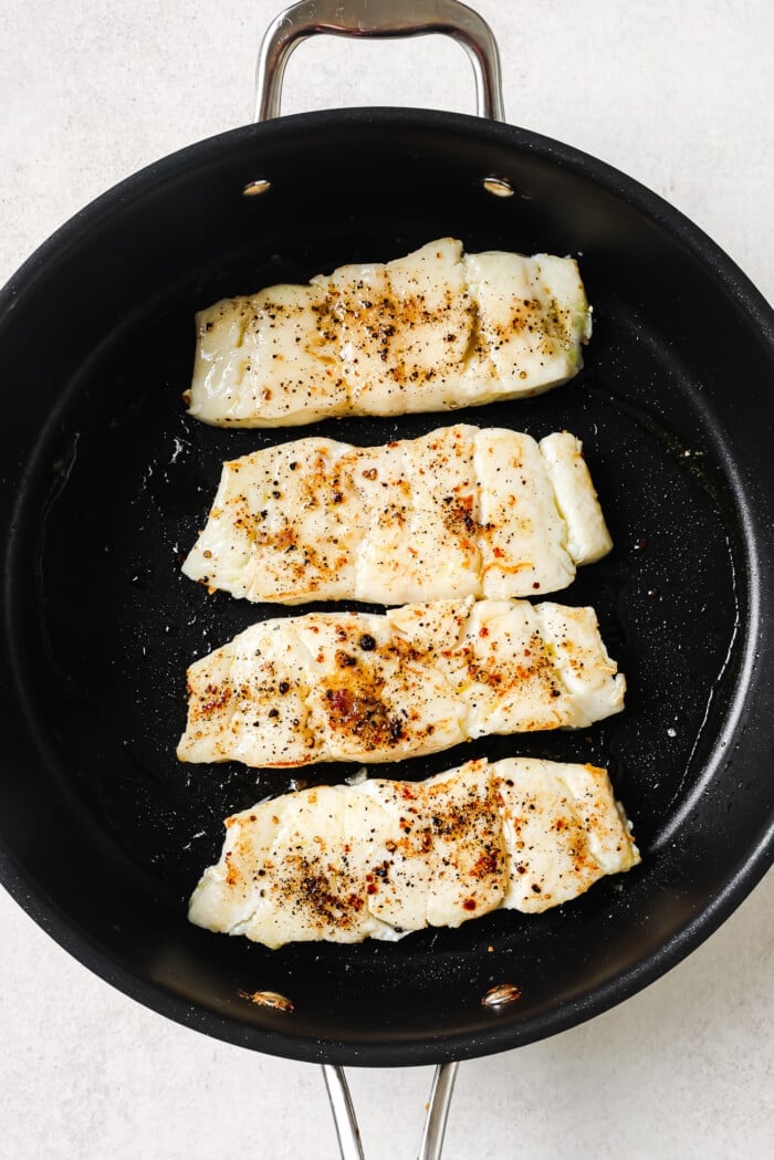 Garlic Butter Haddock in a skillet