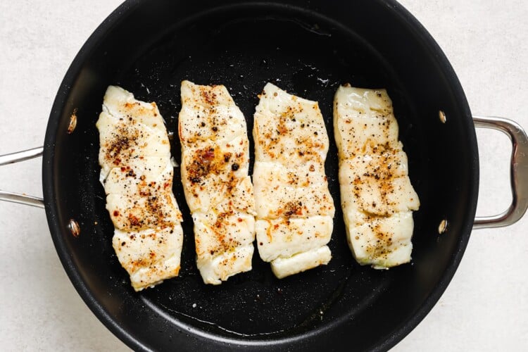 Garlic Butter Haddock in a skillet