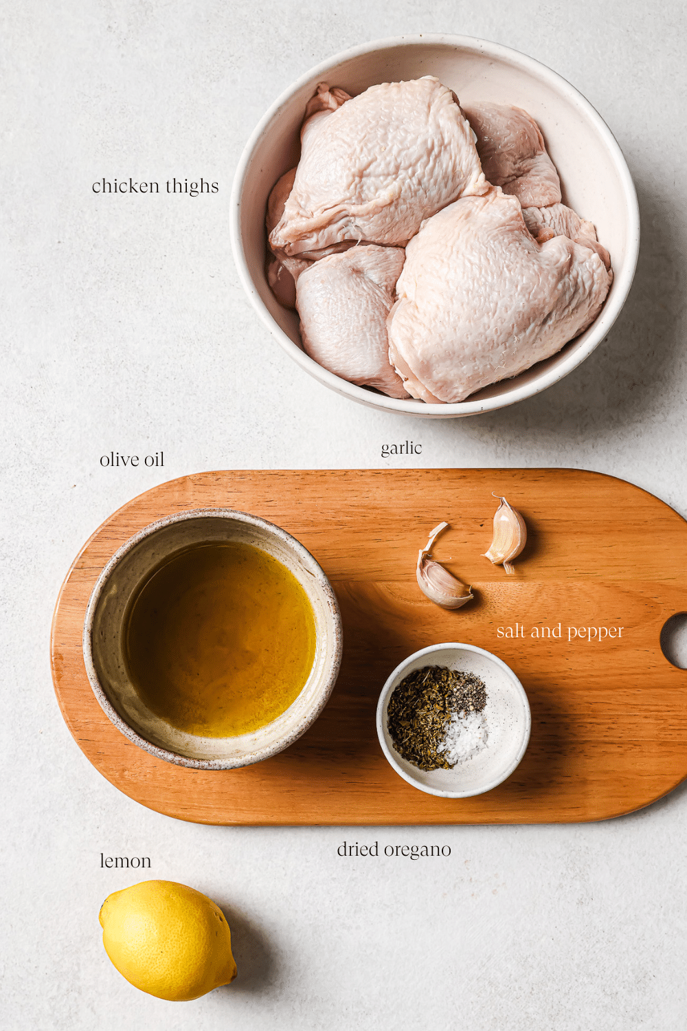 Pre-measured ingredients for the chicken and marinade.