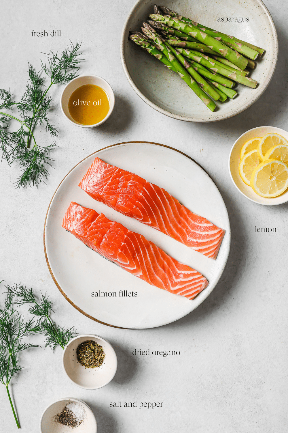 ingredients on a countertop to make baked salmon in foil.