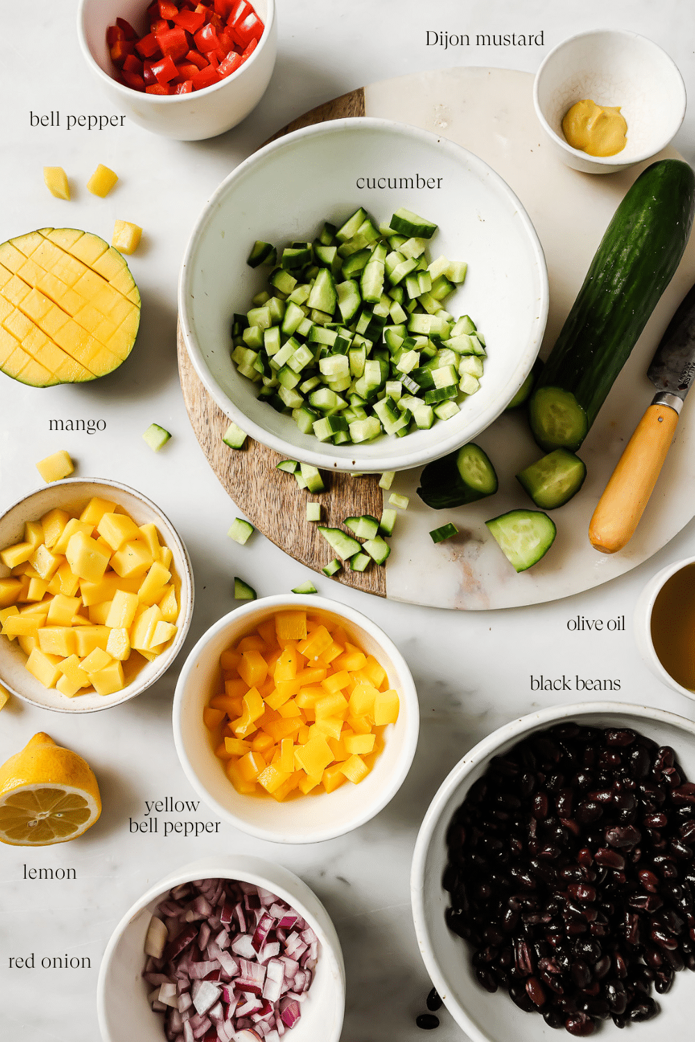 Small bowls of pre-measured ingredients.