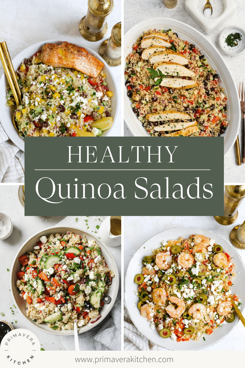 A collection of healthy quinoa salads.