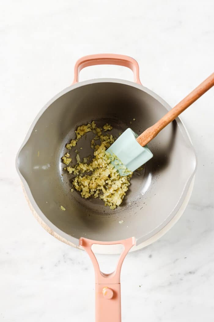 onion and garlic in a pan