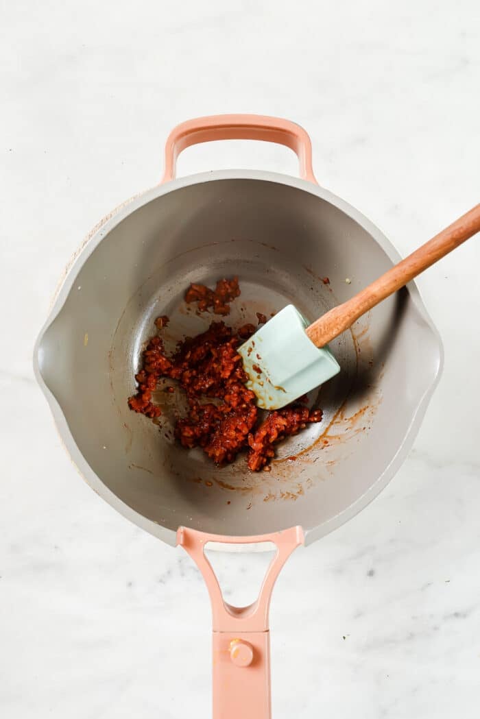 tomato sauce ingredients in a pan